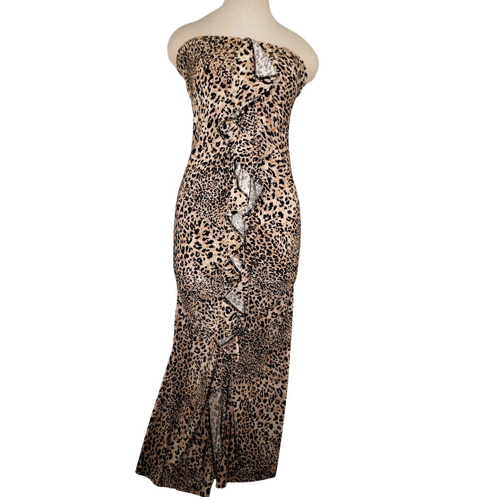 Cleo Leopard Print Strapless Ruffle Maxi Dress Women's S Animal Print Bodycon - Picture 2 of 6